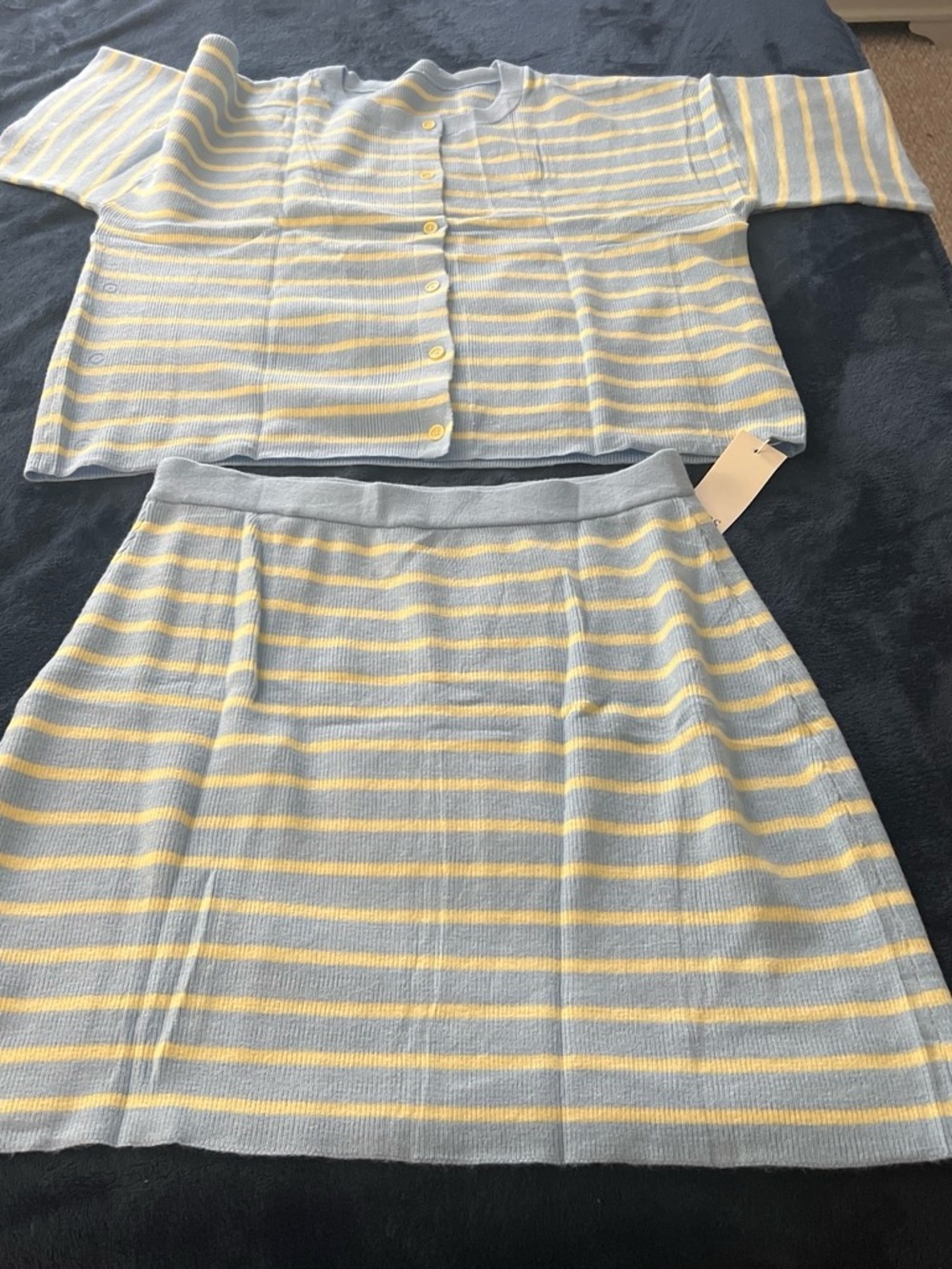 Striped Knit A-Line Skirt - Light Blue & Pale Yellow